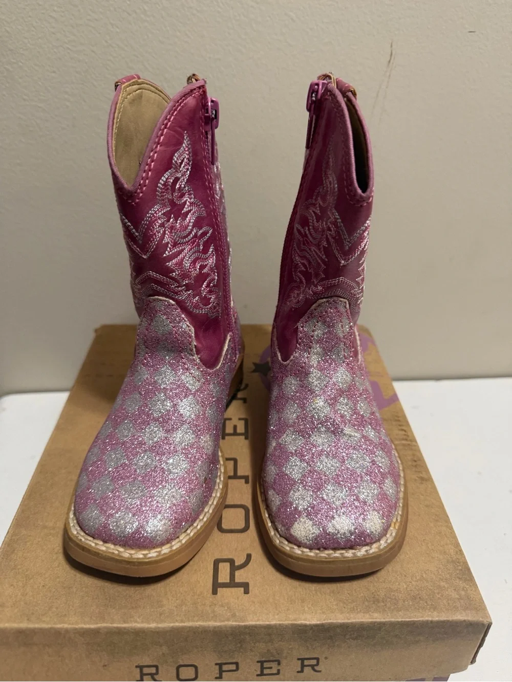 Roper Girls Pink Silver Glitter Western Cowboy Boots Toddler Size 6